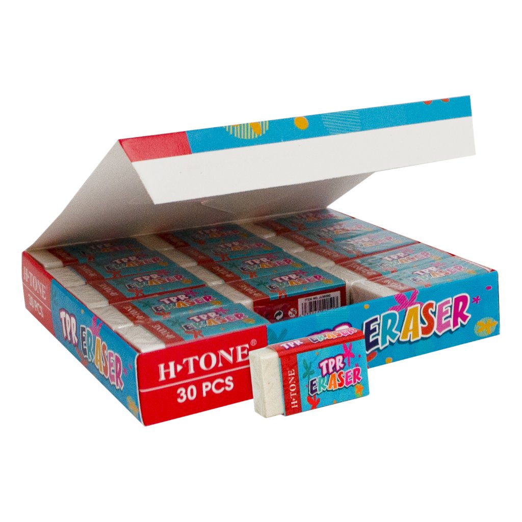 Гумка прямокутна 39х21х10 мм, уп. 30 шт. TPR біла H-Tone (JJ30302)